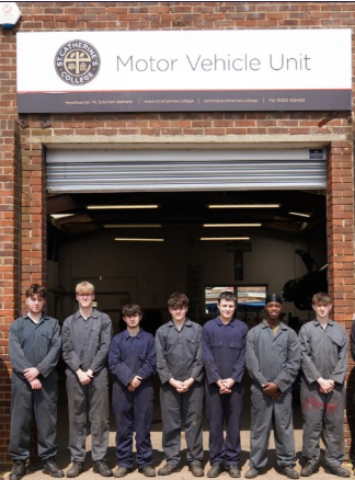 Students outside the motor vehicle unit